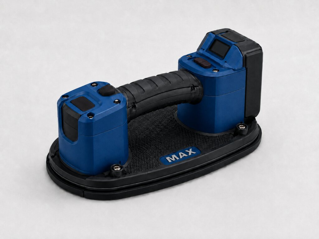GRIPSTER MAX cordless vacuum lifter and gripper, blue and black, with dual digital displays